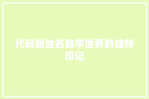 代码粉丝名数字世界的独特印记