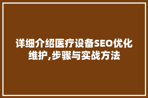 详细介绍医疗设备SEO优化维护,步骤与实战方法