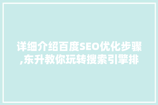 详细介绍百度SEO优化步骤,东升教你玩转搜索引擎排名