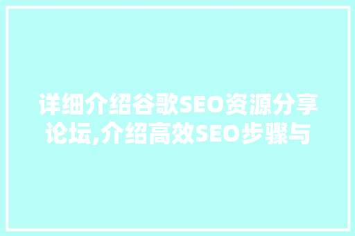 详细介绍谷歌SEO资源分享论坛,介绍高效SEO步骤与实战方法