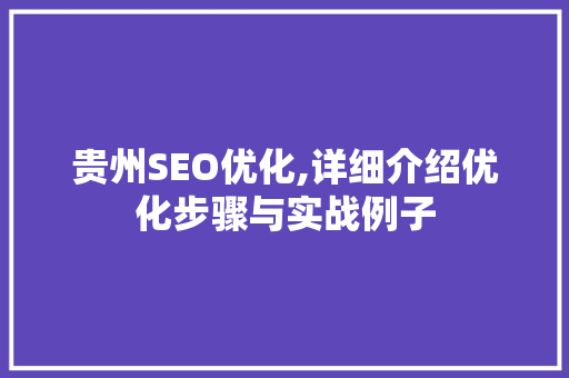 贵州SEO优化,详细介绍优化步骤与实战例子