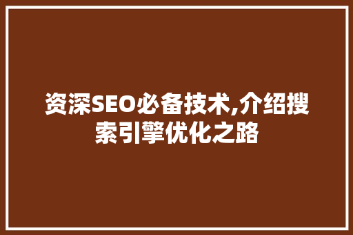资深SEO必备技术,介绍搜索引擎优化之路