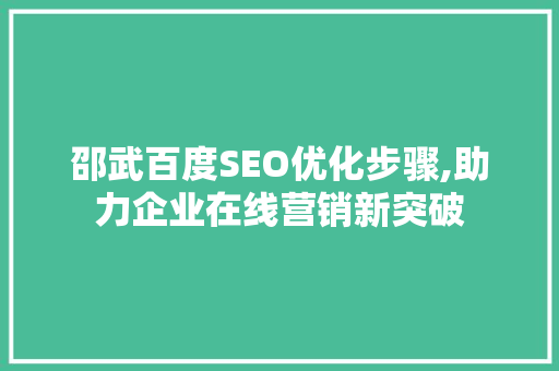 邵武百度SEO优化步骤,助力企业在线营销新突破
