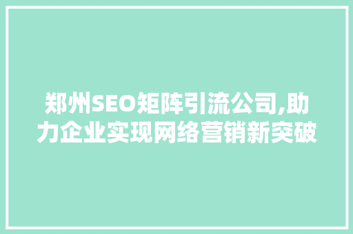 郑州SEO矩阵引流公司,助力企业实现网络营销新突破