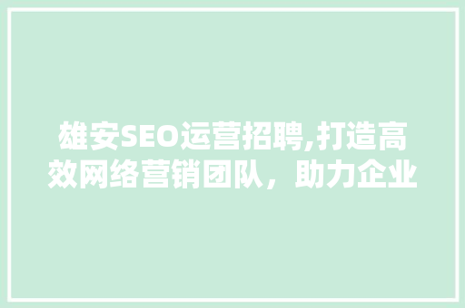 雄安SEO运营招聘,打造高效网络营销团队，助力企业腾飞