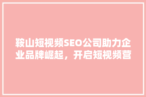 鞍山短视频SEO公司助力企业品牌崛起，开启短视频营销新篇章