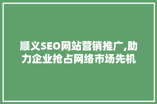 顺义SEO网站营销推广,助力企业抢占网络市场先机