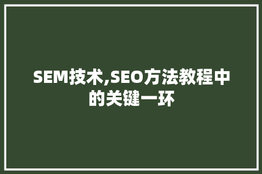 SEM技术,SEO方法教程中的关键一环