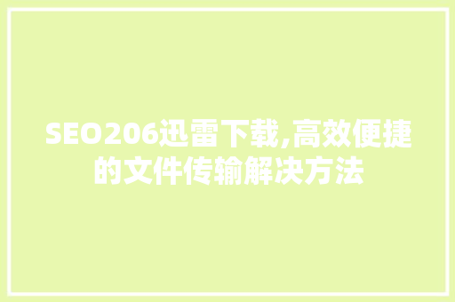 SEO206迅雷下载,高效便捷的文件传输解决方法