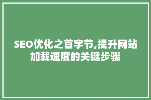 SEO优化之首字节,提升网站加载速度的关键步骤