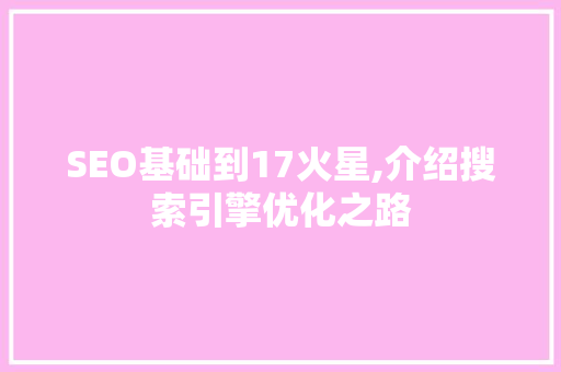 SEO基础到17火星,介绍搜索引擎优化之路