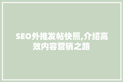 SEO外推发帖快照,介绍高效内容营销之路