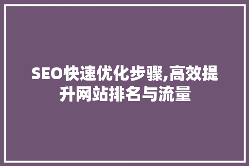 SEO快速优化步骤,高效提升网站排名与流量