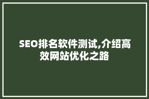 SEO排名软件测试,介绍高效网站优化之路