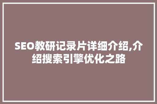SEO教研记录片详细介绍,介绍搜索引擎优化之路