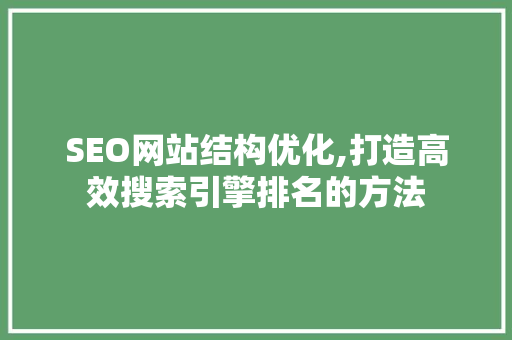 SEO网站结构优化,打造高效搜索引擎排名的方法