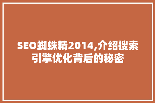 SEO蜘蛛精2014,介绍搜索引擎优化背后的秘密