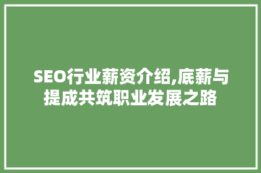 SEO行业薪资介绍,底薪与提成共筑职业发展之路