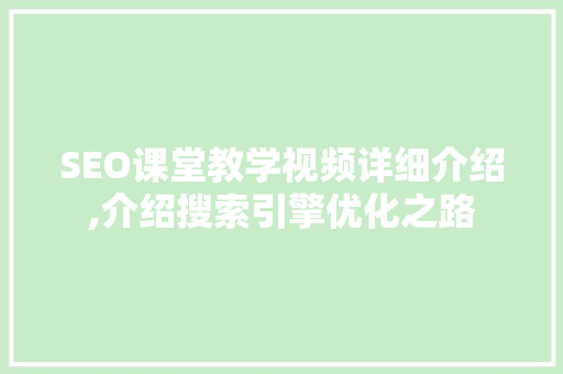 SEO课堂教学视频详细介绍,介绍搜索引擎优化之路