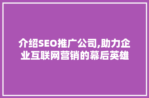 介绍SEO推广公司,助力企业互联网营销的幕后英雄