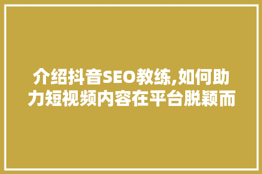 介绍抖音SEO教练,如何助力短视频内容在平台脱颖而出