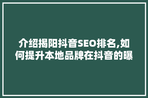 介绍揭阳抖音SEO排名,如何提升本地品牌在抖音的曝光度
