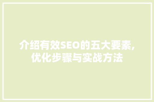 介绍有效SEO的五大要素,优化步骤与实战方法
