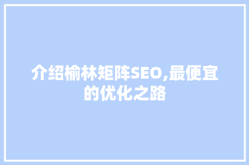 介绍榆林矩阵SEO,最便宜的优化之路