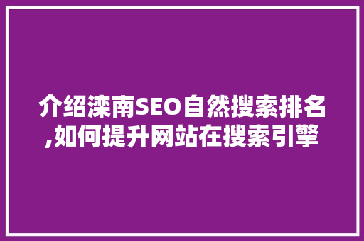 介绍滦南SEO自然搜索排名,如何提升网站在搜索引擎中的自然流量
