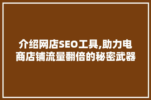 介绍网店SEO工具,助力电商店铺流量翻倍的秘密武器