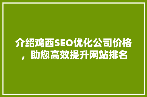 介绍鸡西SEO优化公司价格，助您高效提升网站排名