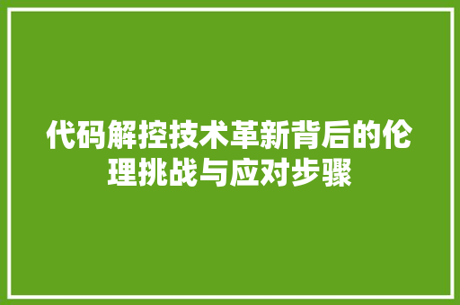 代码解控技术革新背后的伦理挑战与应对步骤