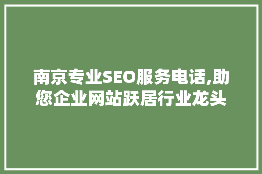 南京专业SEO服务电话,助您企业网站跃居行业龙头