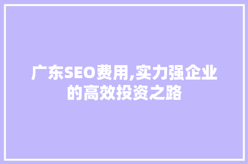 广东SEO费用,实力强企业的高效投资之路