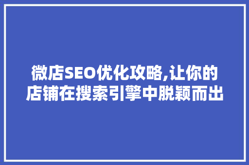 微店SEO优化攻略,让你的店铺在搜索引擎中脱颖而出