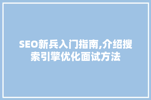 SEO新兵入门指南,介绍搜索引擎优化面试方法