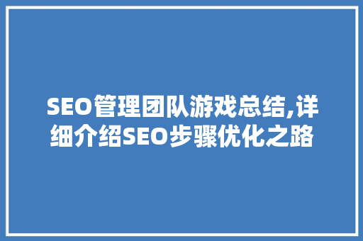 SEO管理团队游戏总结,详细介绍SEO步骤优化之路