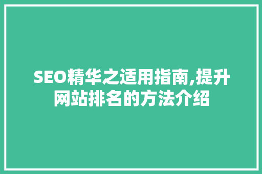 SEO精华之适用指南,提升网站排名的方法介绍