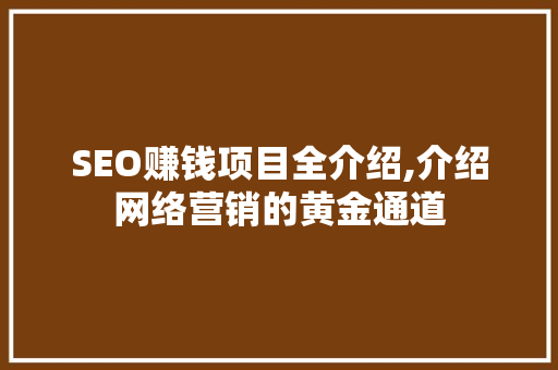 SEO赚钱项目全介绍,介绍网络营销的黄金通道