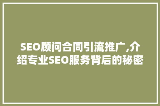 SEO顾问合同引流推广,介绍专业SEO服务背后的秘密