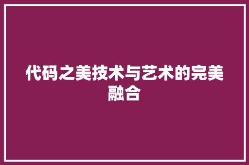 代码之美技术与艺术的完美融合
