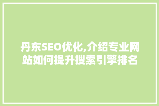 丹东SEO优化,介绍专业网站如何提升搜索引擎排名