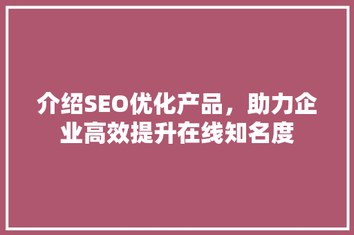 介绍SEO优化产品，助力企业高效提升在线知名度