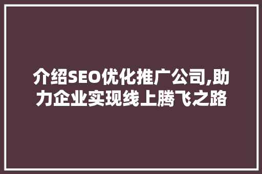 介绍SEO优化推广公司,助力企业实现线上腾飞之路