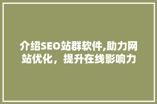 介绍SEO站群软件,助力网站优化，提升在线影响力