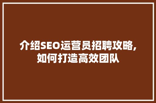 介绍SEO运营员招聘攻略,如何打造高效团队