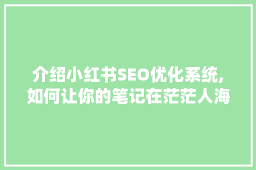 介绍小红书SEO优化系统,如何让你的笔记在茫茫人海中脱颖而出