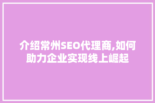 介绍常州SEO代理商,如何助力企业实现线上崛起  第1张