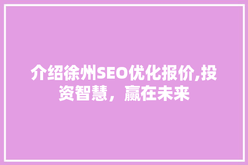 介绍徐州SEO优化报价,投资智慧，赢在未来