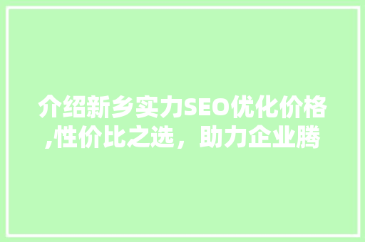 介绍新乡实力SEO优化价格,性价比之选，助力企业腾飞